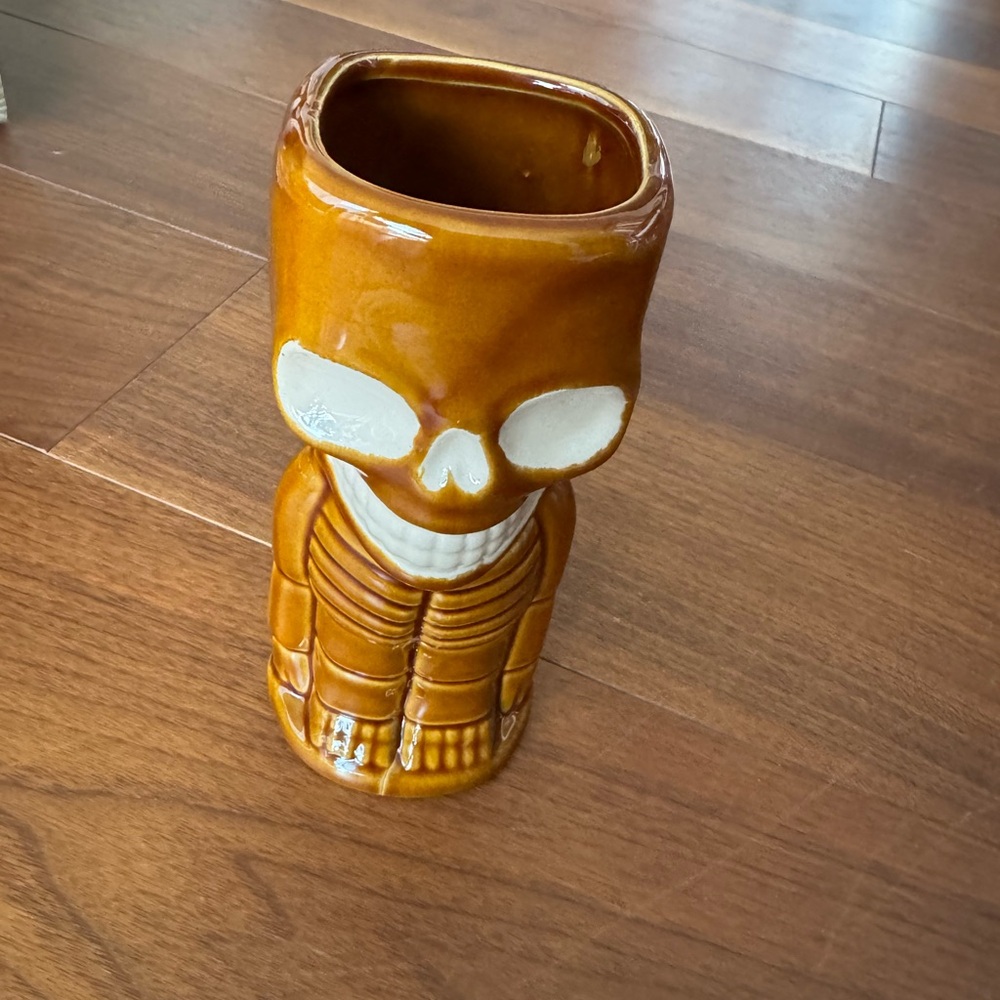Brown Ceramic Skeleton Tiki Mug